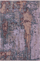 handmade Modern Modern Blue Brown Hand Knotted RECTANGLE WOOL&SILK area rug 8 x 10